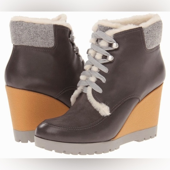 Cole  Haan Henson Winter Waterproof Leather Charcoal wedge booties size 11B - Picture 1 of 16